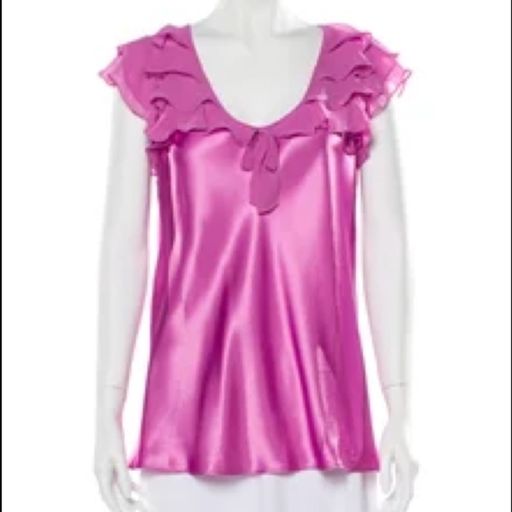 [Oscar de la Renta] Pink Printed Blouse - Picture 6 of 6